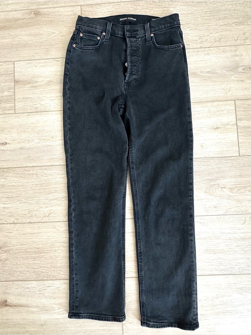 Denim Forum Arlo High Rise Straight Jeans Black Size 26 28L